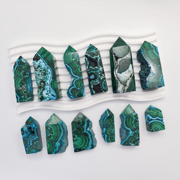 Malachite Chrysocolla Raw Side Tower Points - Picture 1 of 9